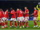 Nottinham Forest players celebrating their victory against Leicester City