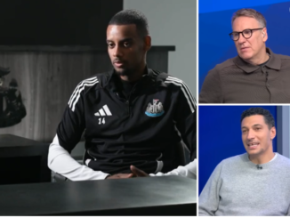 Newcastle United striker Alexander Isak and Sky Sports pundits Paul Merson and Jay Bothroyd