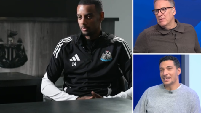 Newcastle United striker Alexander Isak and Sky Sports pundits Paul Merson and Jay Bothroyd