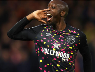 Yoane Wissa of Brentford celebrates scoring against Nottingham Forest