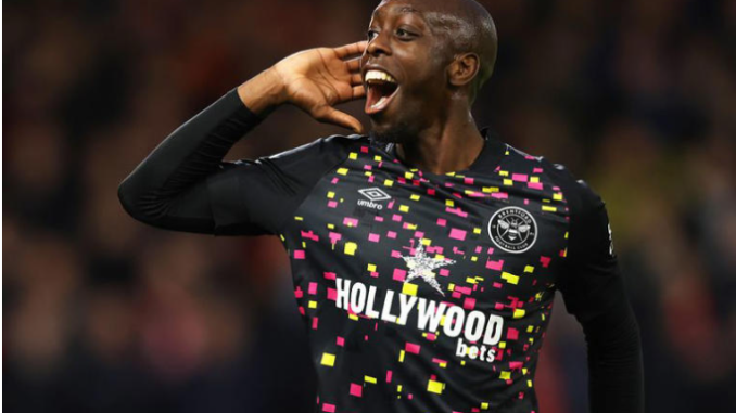 Yoane Wissa of Brentford celebrates scoring against Nottingham Forest